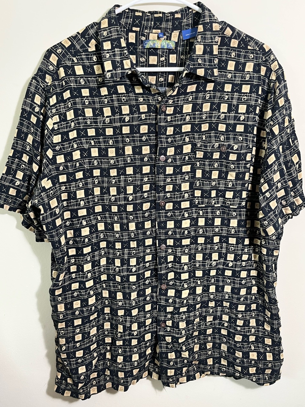 Campus Men's Black & Cream Short-Sleeve Button-Up Shirt